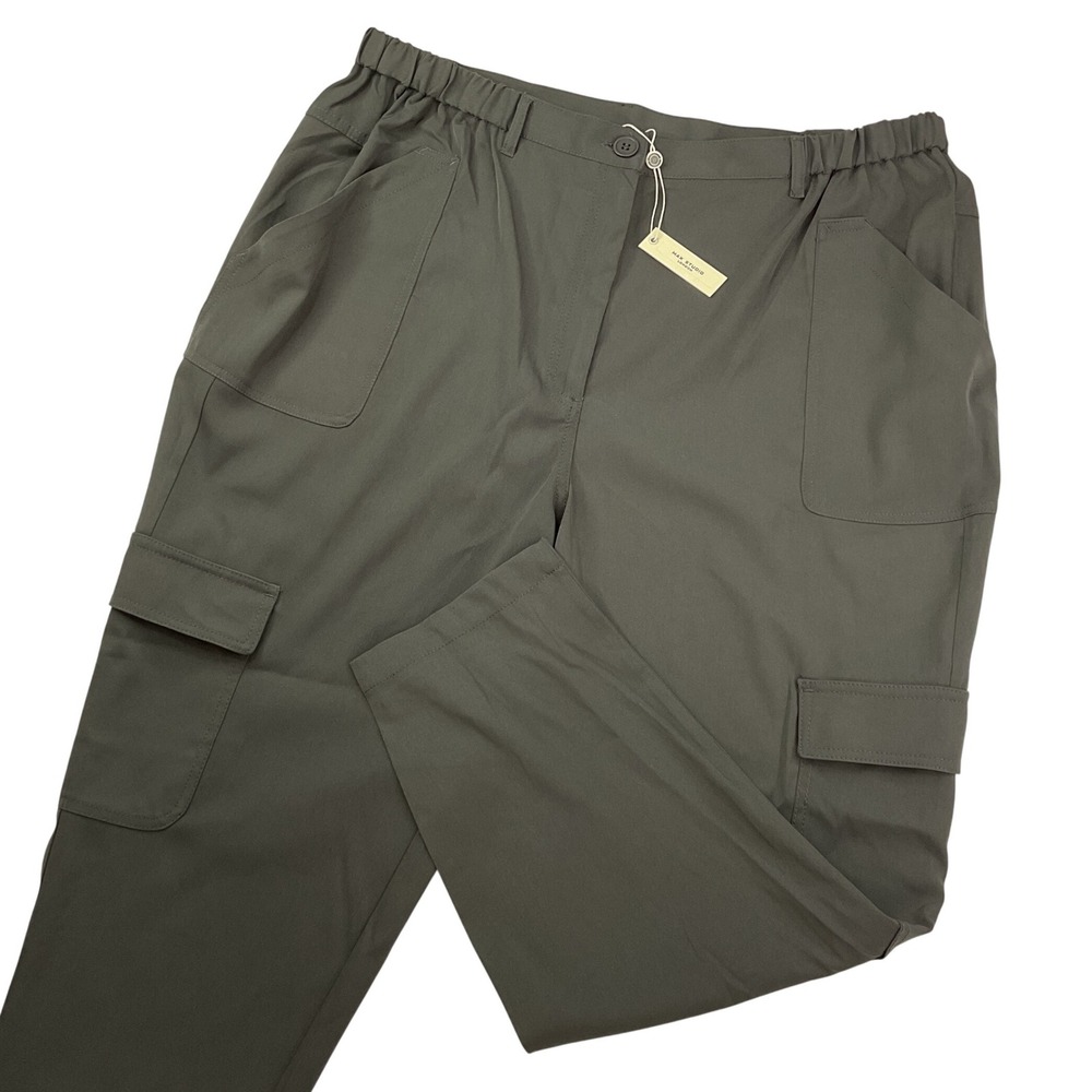 Max Studio Pants Soft Twill Ankle Cargo Plus Women Sz 1X Army Green Casual Chic